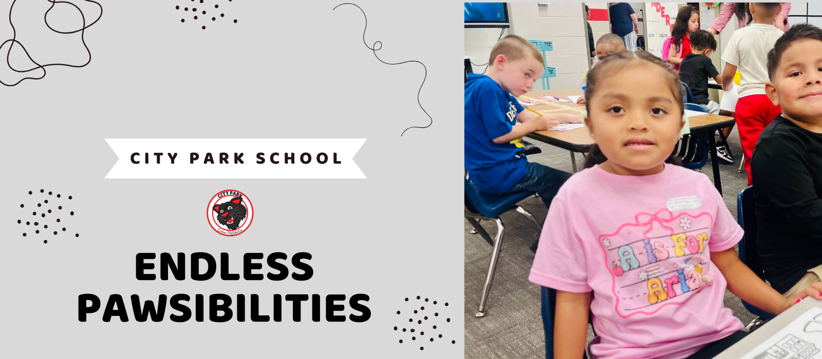 endless pawsibilities banner with photo of two students