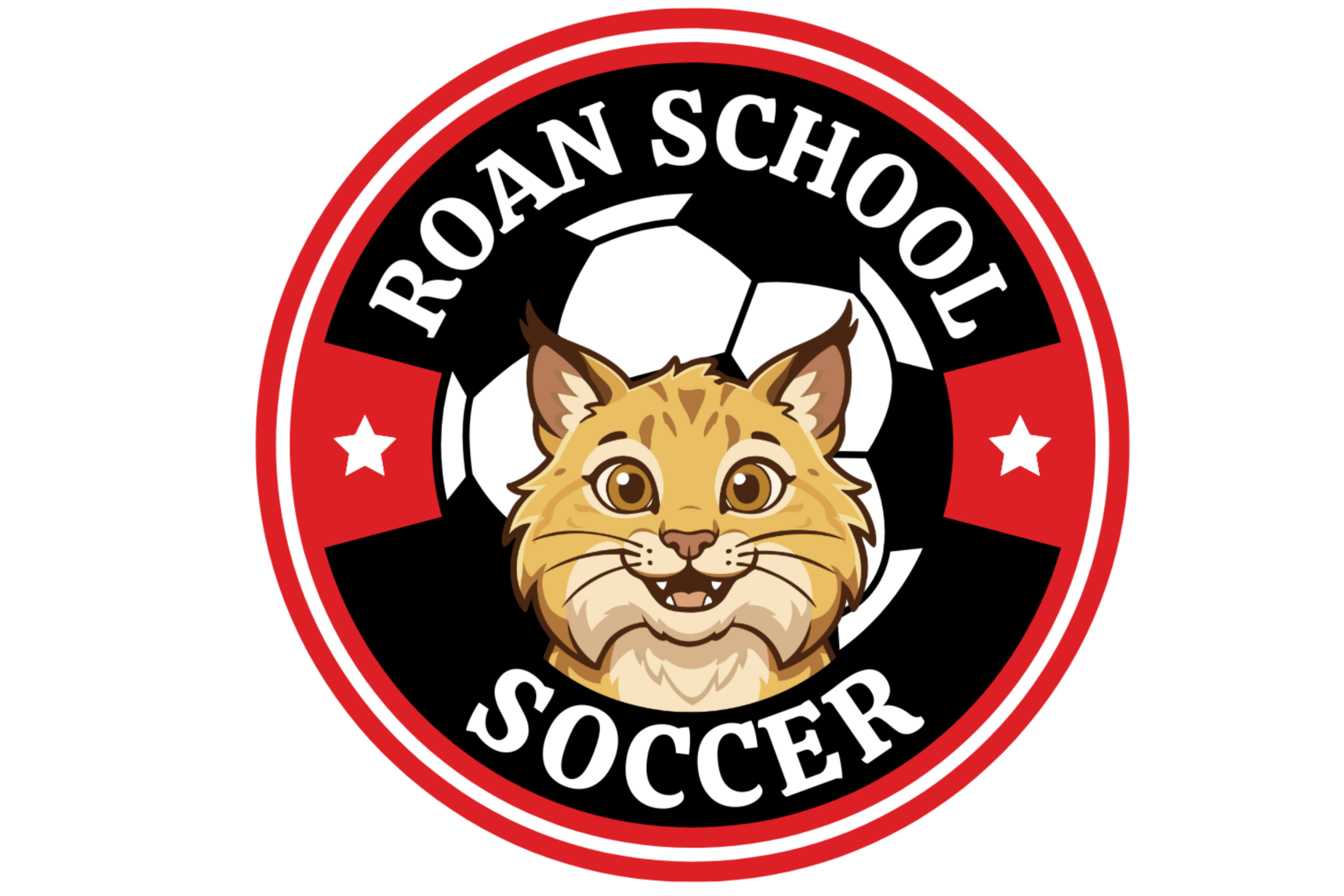 cartoon bobcat with Roan School Soccer written around it