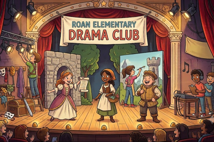 cartoon image of students performing in a play