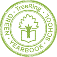 Green School Yearbook logo featuring a tree silhouette with "Yearbook" text in green and white colors.