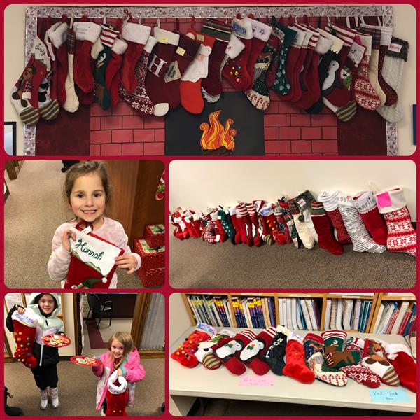 A collage of children holding Christmas stockings, filled with toys and treats, ready to celebrate the holiday season.