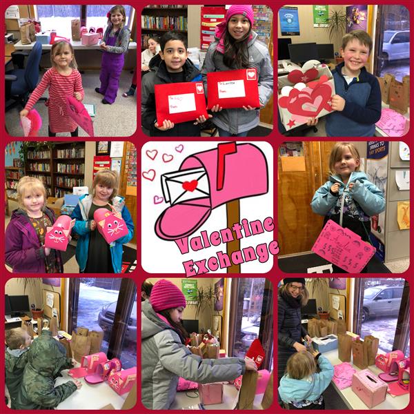 A cozy library setting with heart-shaped decorations, books, and a couple enjoying Valentine's Day together.