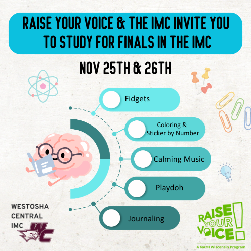 Raise your Voice & the IMC Invite you to Study for Finals in the IMC (Logo)