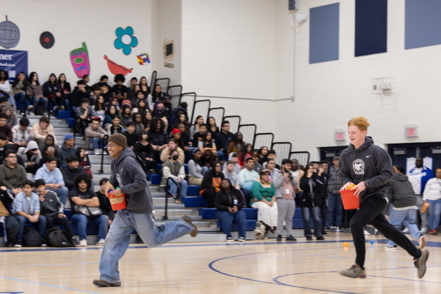 Students running in the court