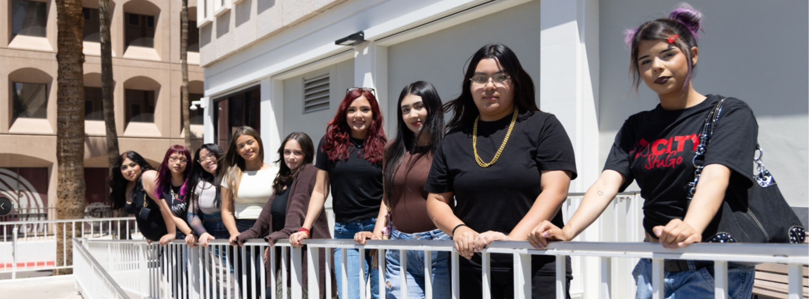 Line of students smiling