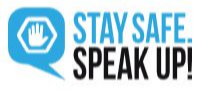 Stay Safe Speak Up Logo aqua and black lettering