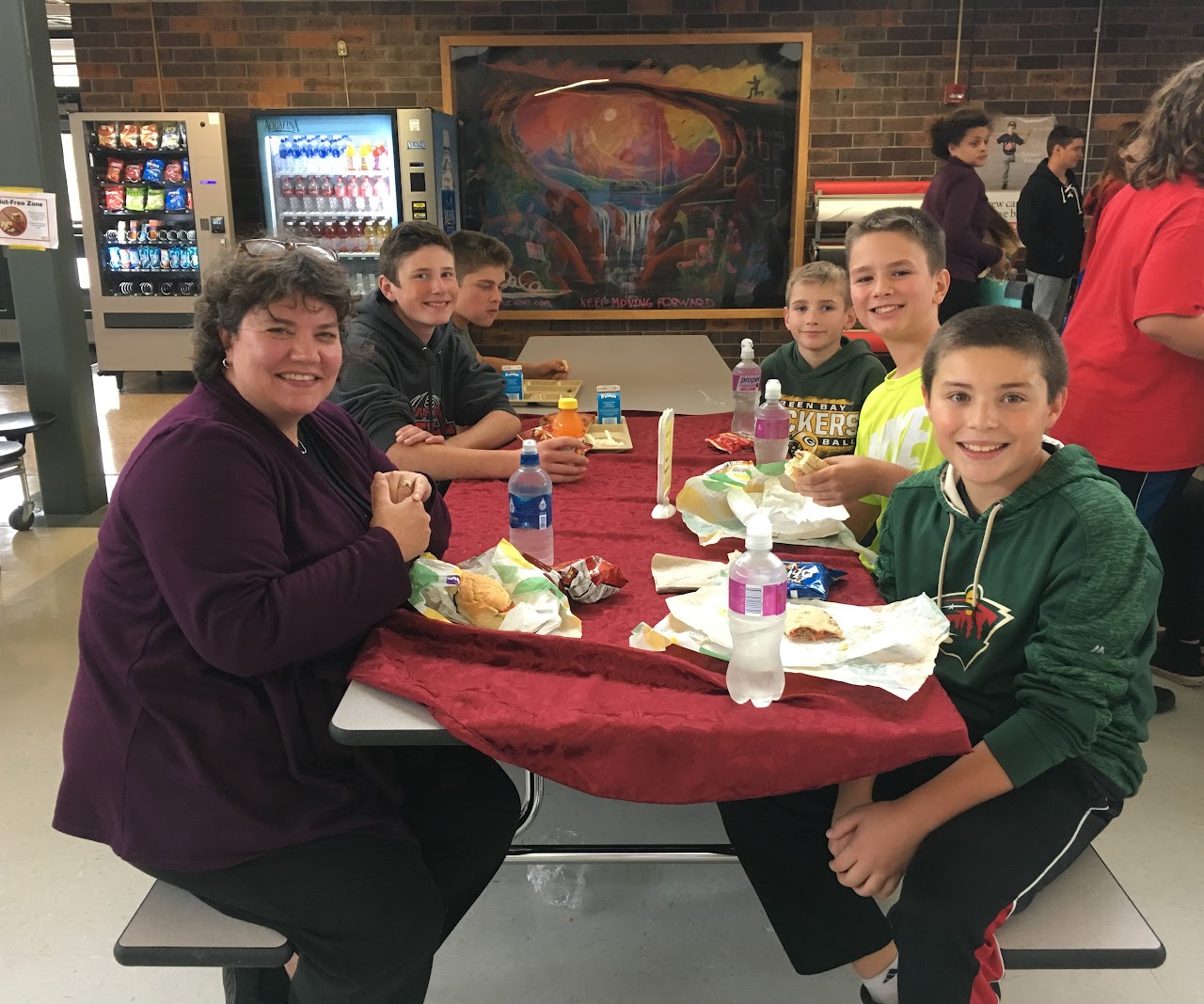 Subway VIP lunch at SMS. Our students  have Subway with a staff member at the VIP table!