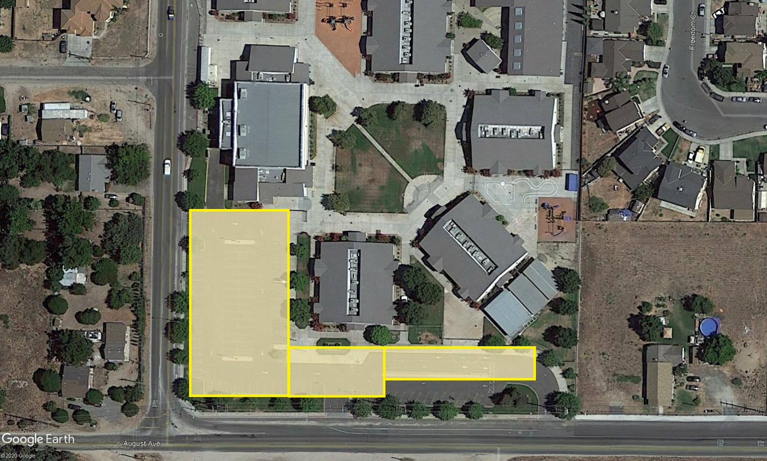 Harmony Elementary campus aerial view with yellow block where wifi coverage is available