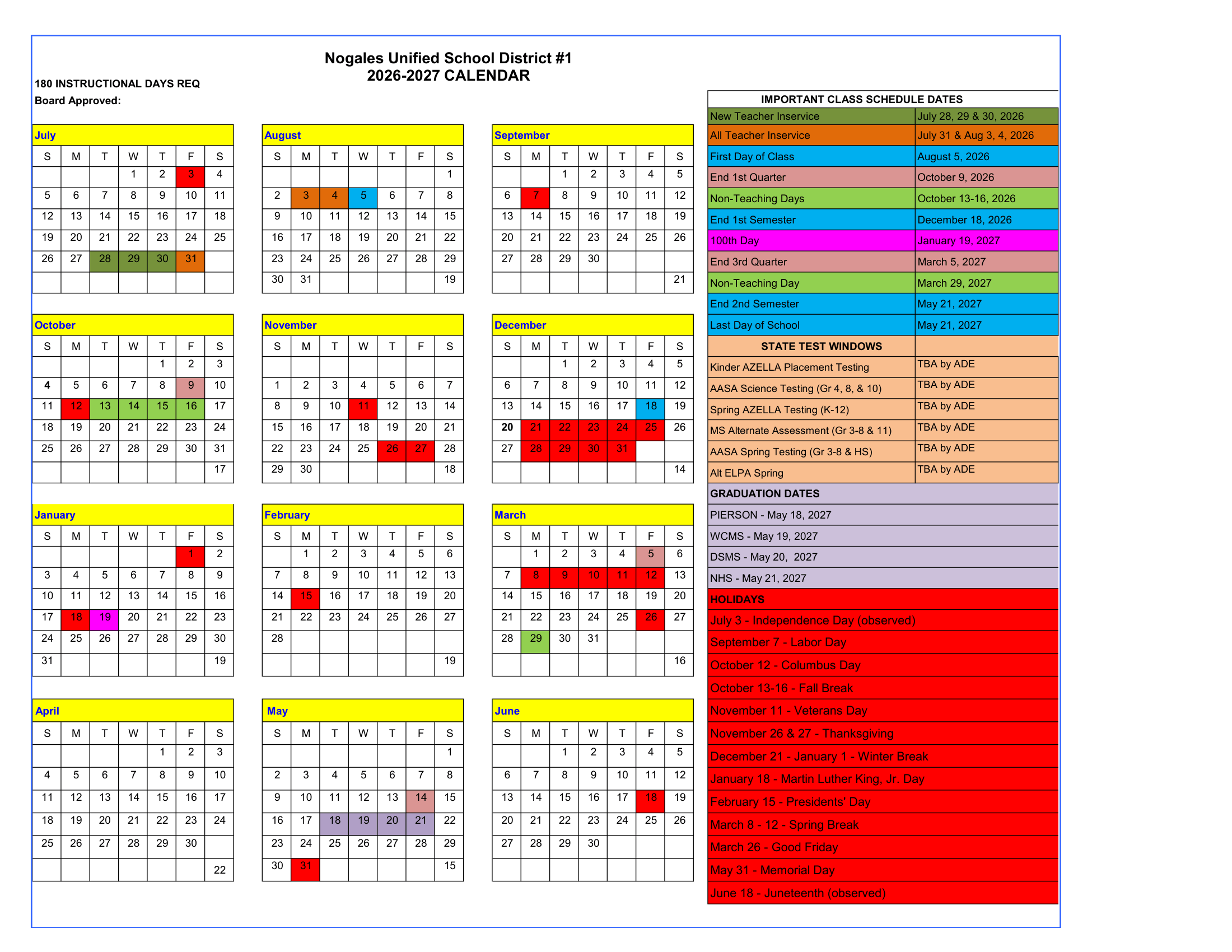 District Calendar AY 2026-27