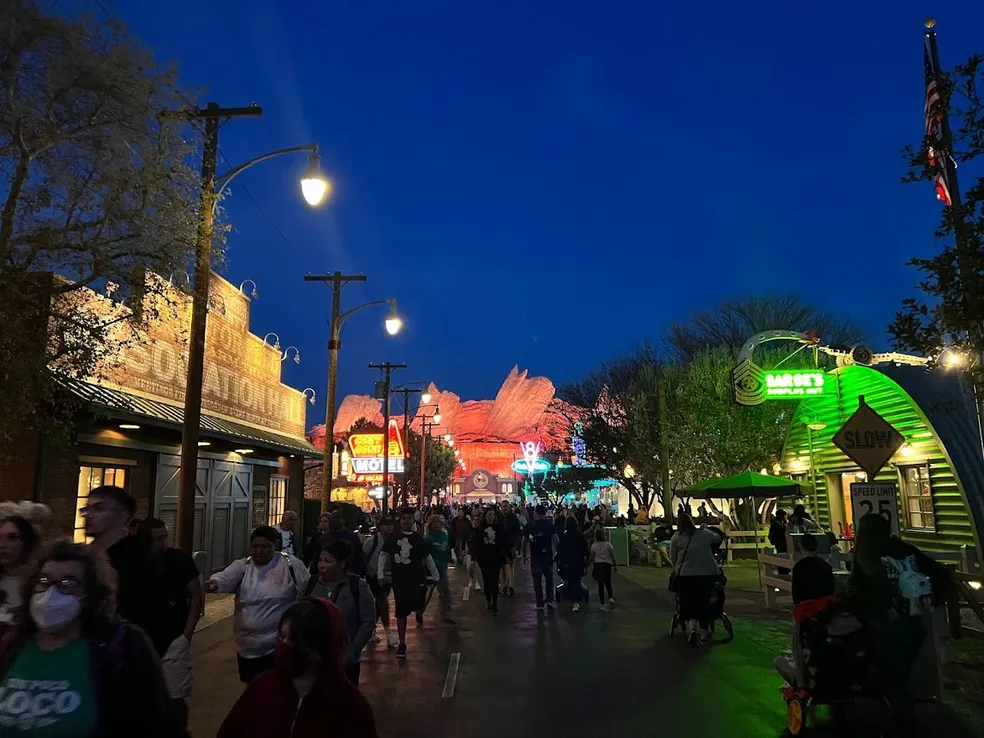 street at night from the movie Cars