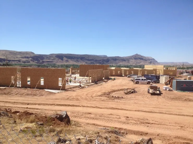 A construction site under clear skies.