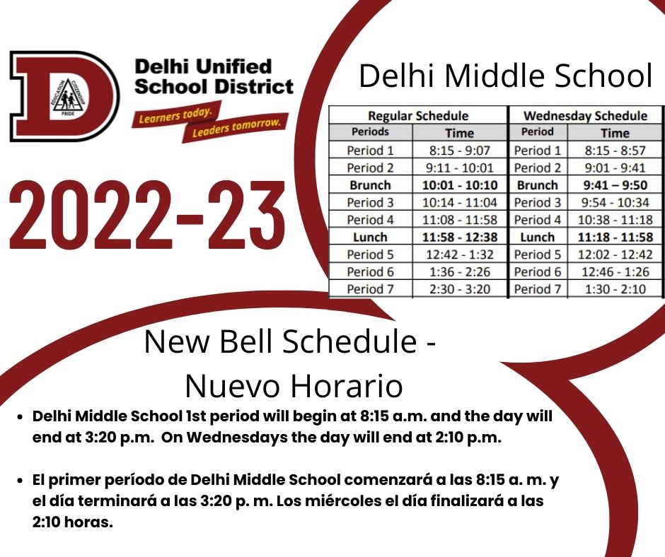 Bell Schedules Delhi Middle School