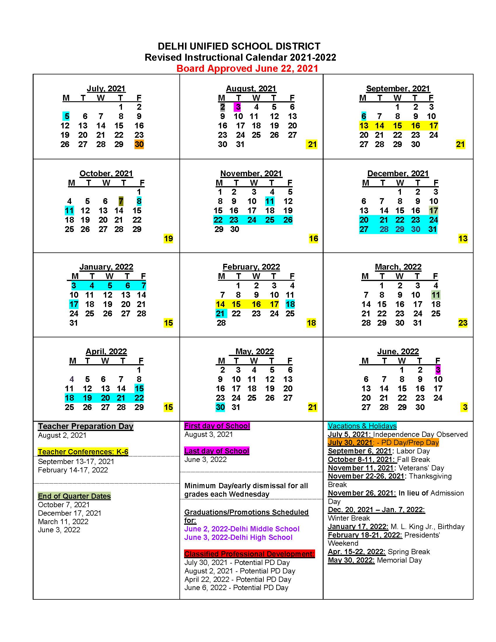 2021-2022 Instructional Calendar