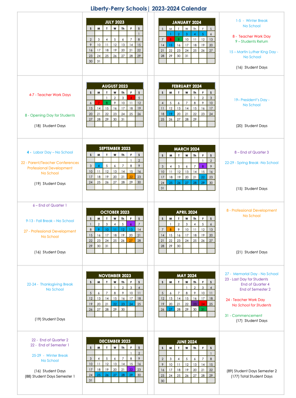 School Calendar '23-24