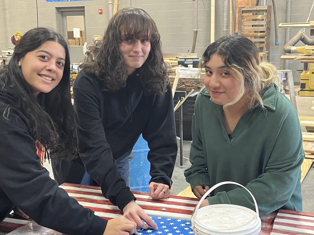 Students working on a project together