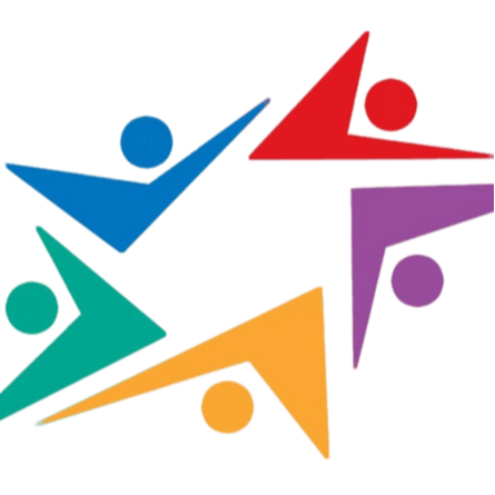 School District 104 logo - Colorful abstract figures in red, blue, purple, green, and yellow form a star shape on a black background, conveying unity and diversity.
