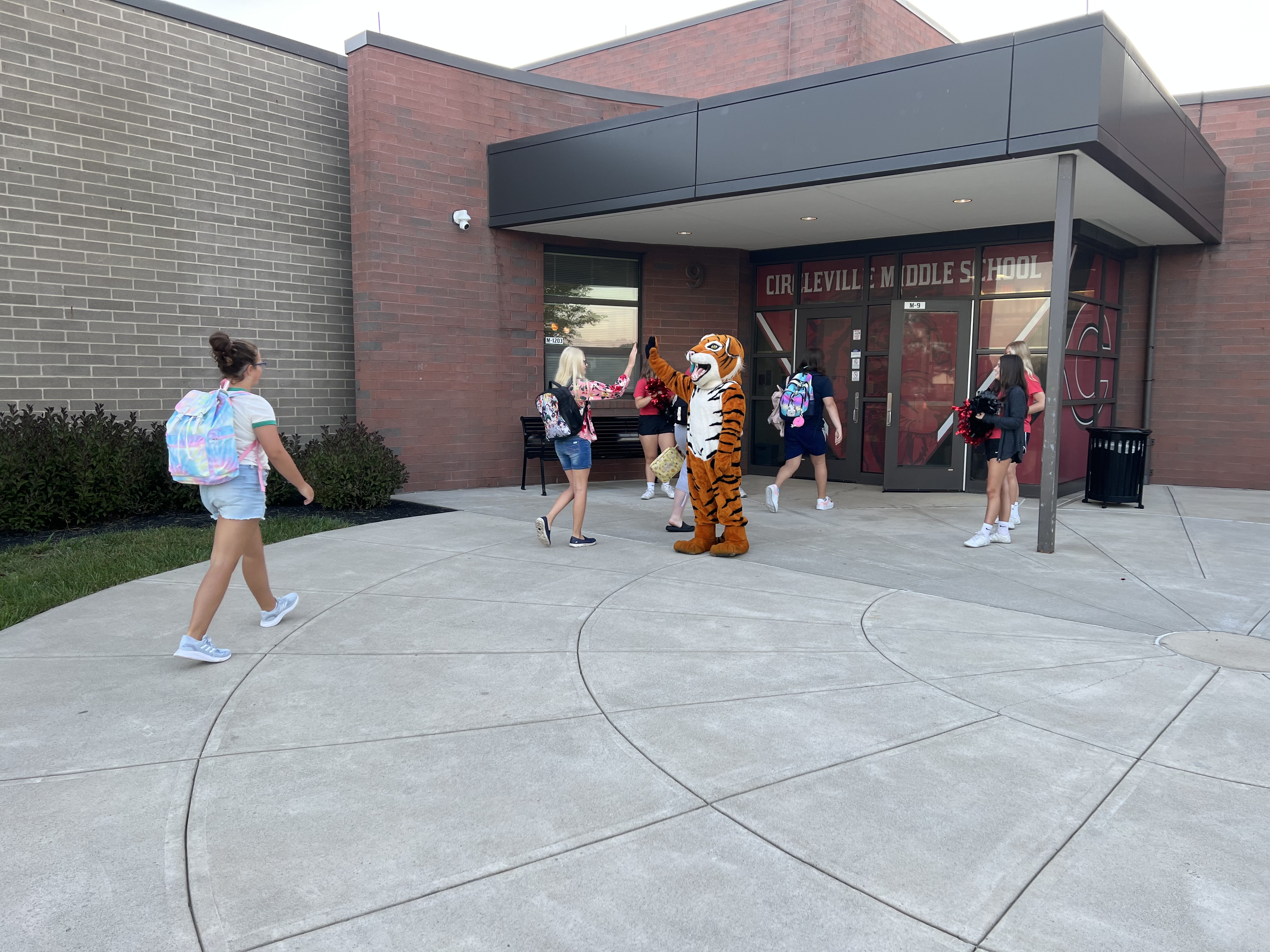 Students entering building