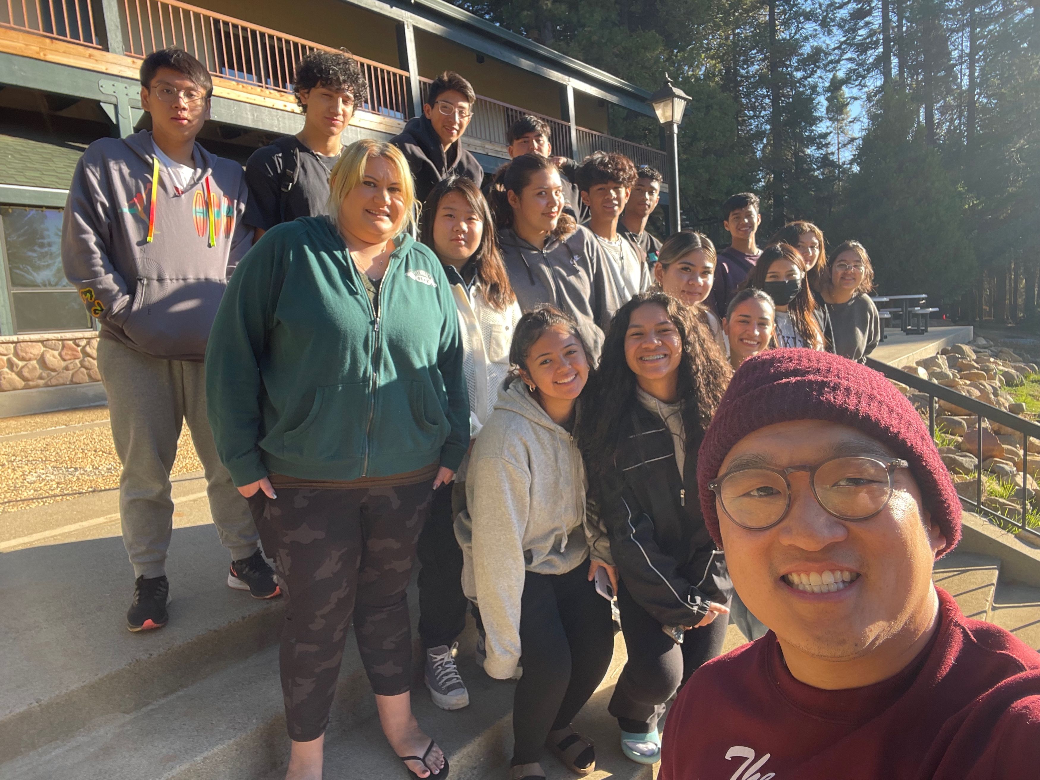 group of people on the stairs outdoors