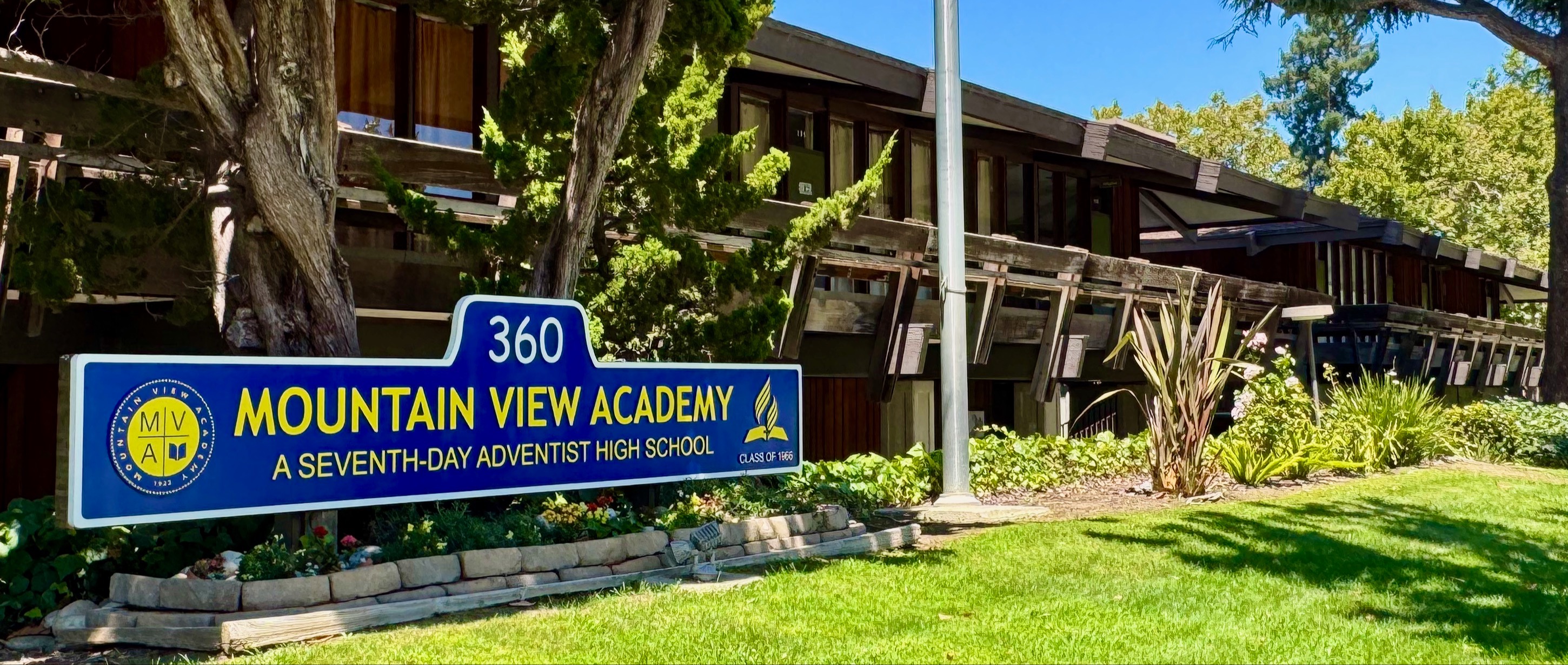 mountainview academy sign in front of building