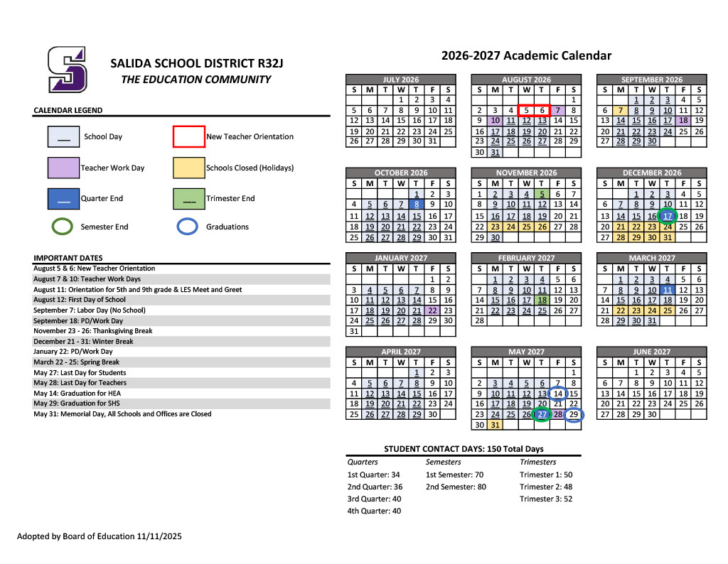 jpg image of 26-27 Salida Schools Academic Calendar