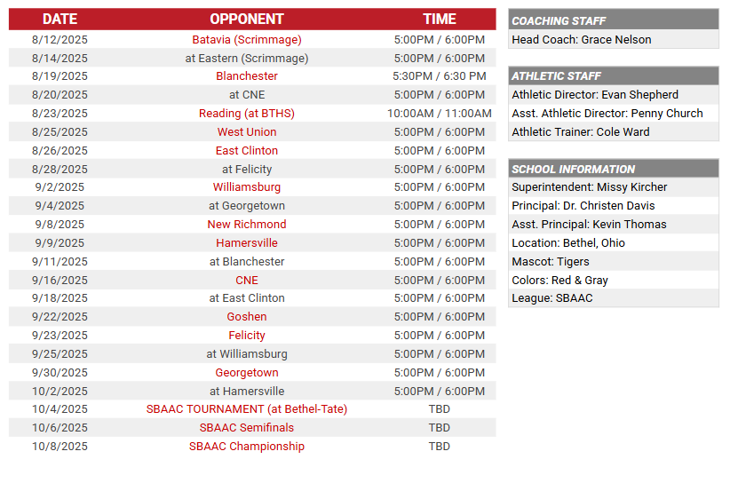 BTMS VB SCHEDULE
