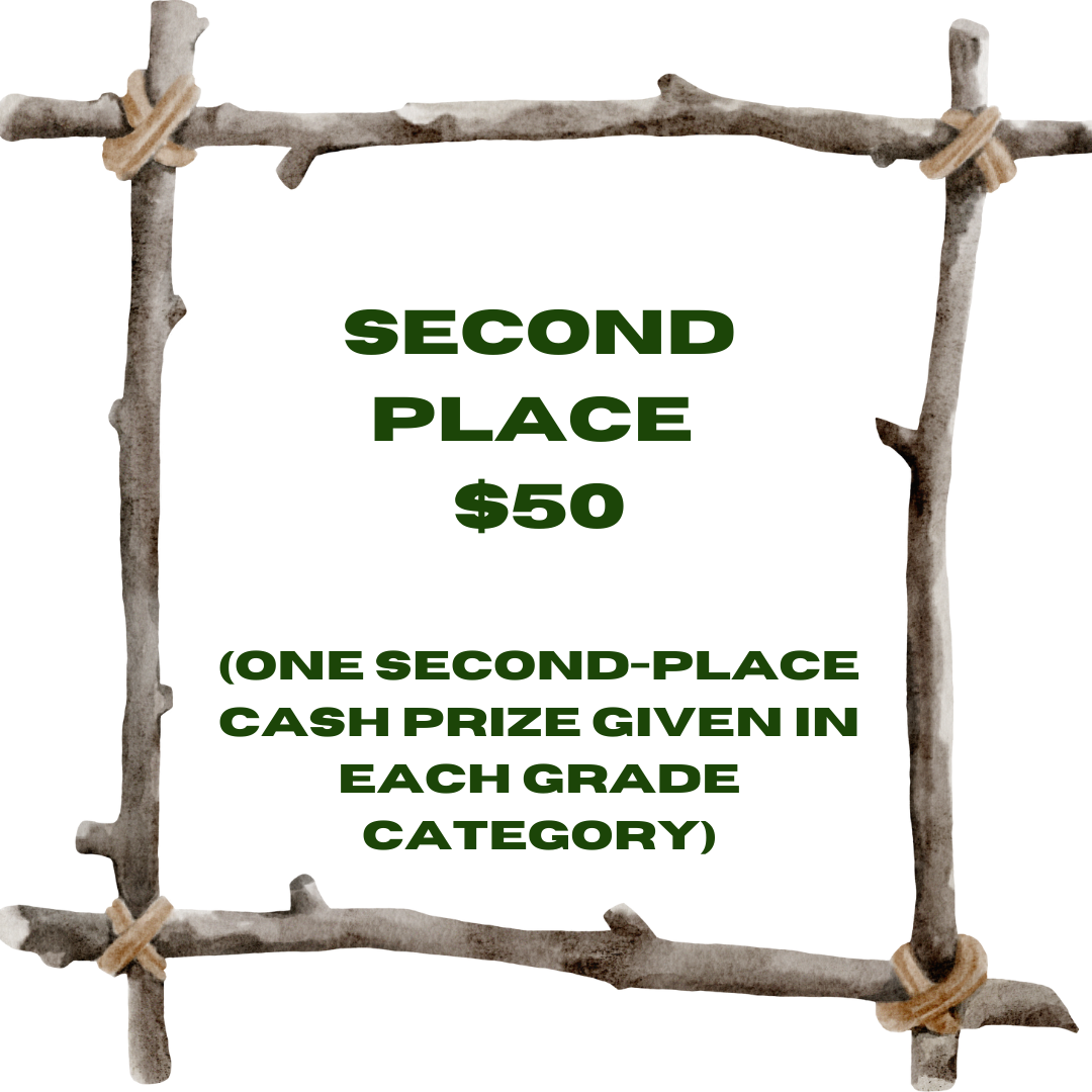 Second Place  $50  (One second-place cash prize given in each grade category) surrounded by a stick border