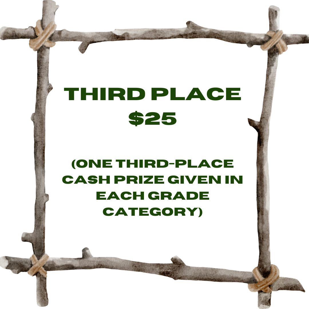 Third Place  $25  (One third-place cash prize given in each grade category) surrounded by a stick border