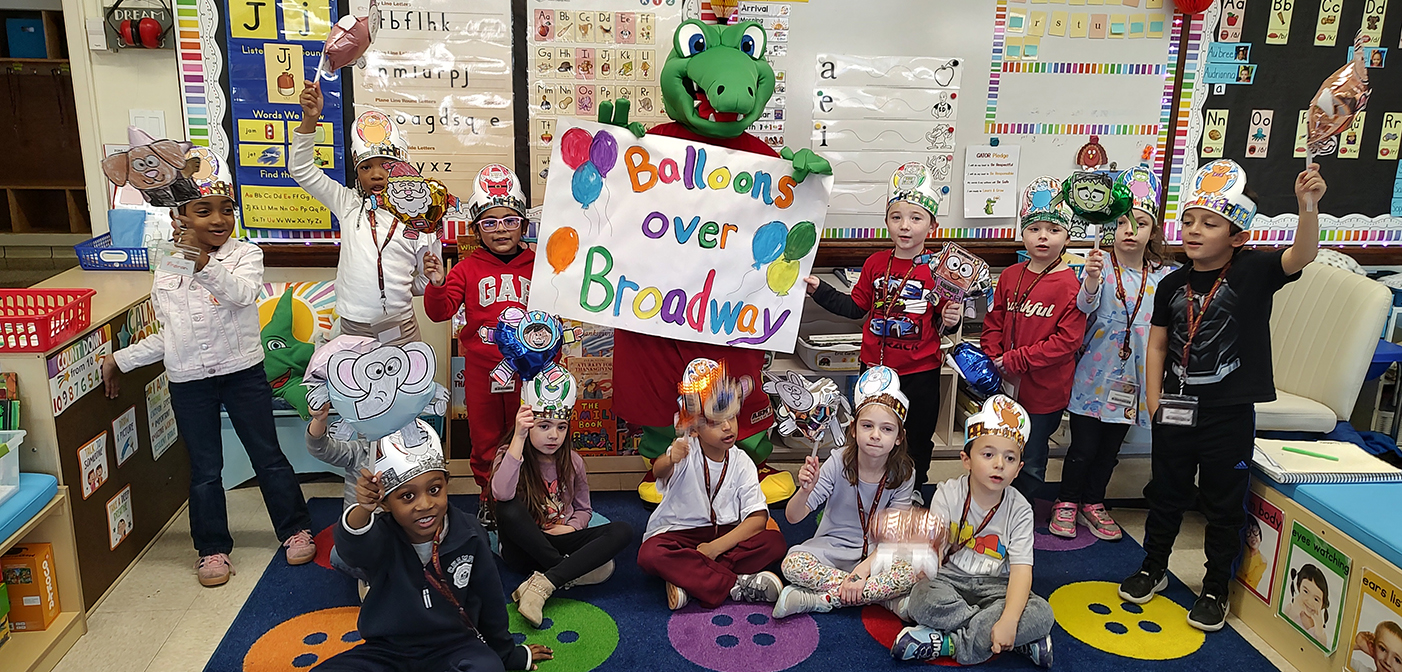 Kindergarten students with their balloons