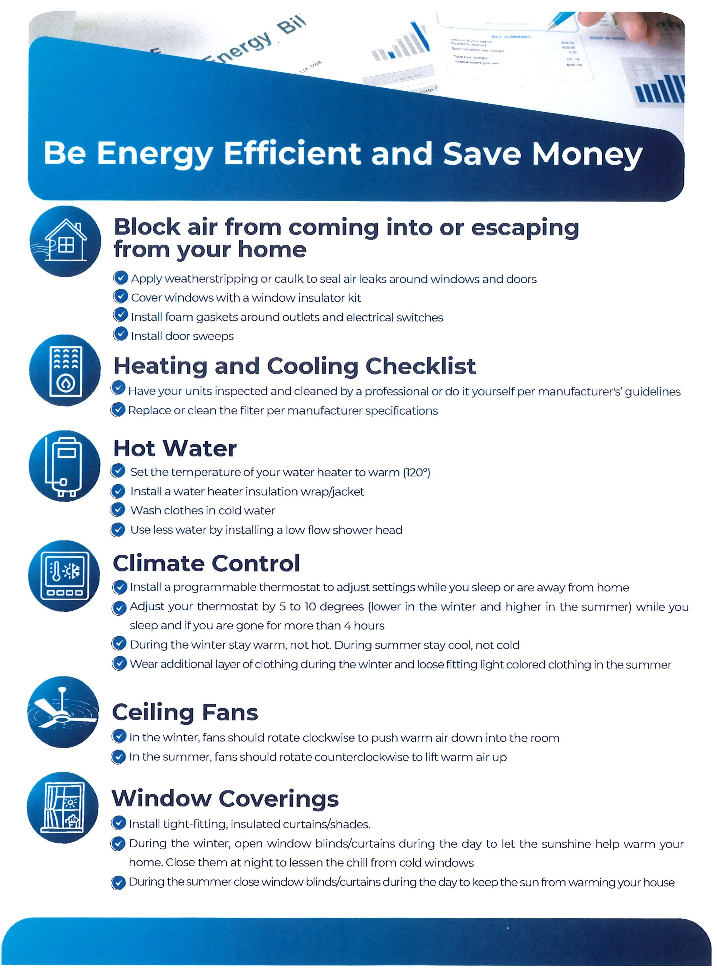 Tips to conserve energy by reducing usage