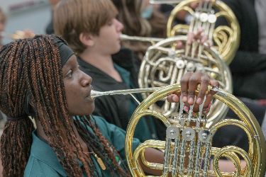 Students playing wind instruments