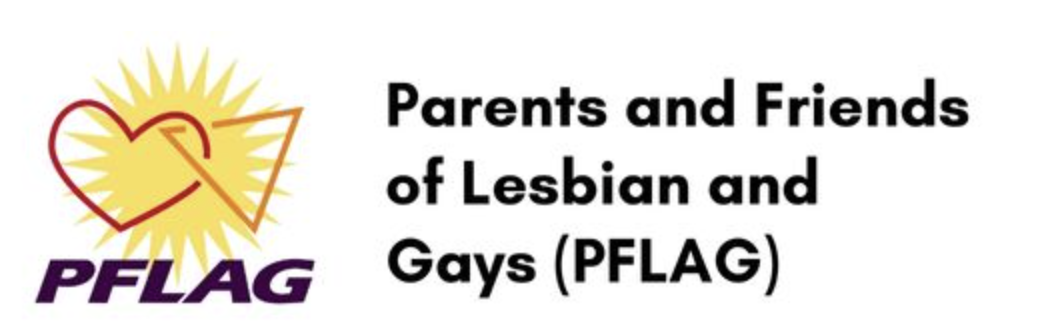 The image features a text and graphic, likely related to LGBTQ+ rights or community. The text reads 'PFLAG PARENTS AND FRIENDS OF LESBIAN AND GAYS PLAG,' indicating that it's related to Parents, Friends, and Family of Lesbian and Gay individuals. This is an acronym commonly used in the United States to refer to such groups that support LGBTQ+ rights and communities.