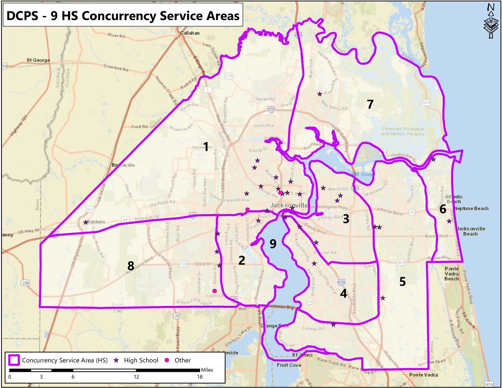 DCPS - 9 HS Concurrency Service Areas map