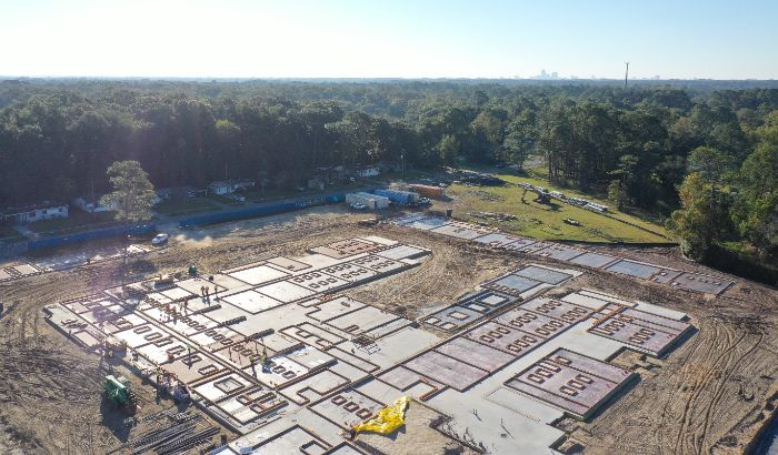 School building construction aerial view