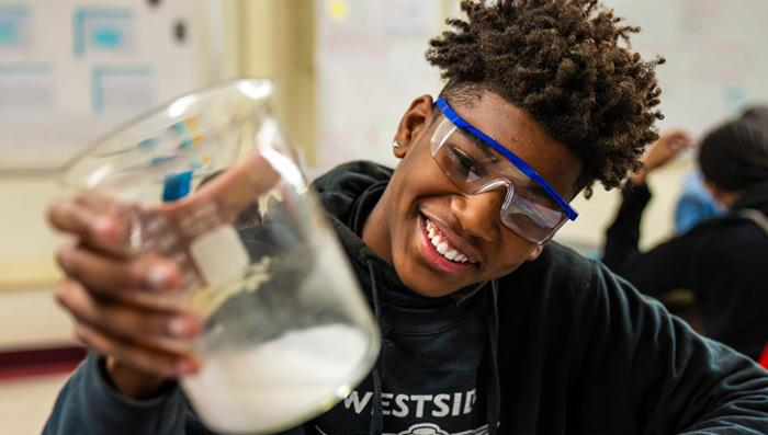 Student in science class