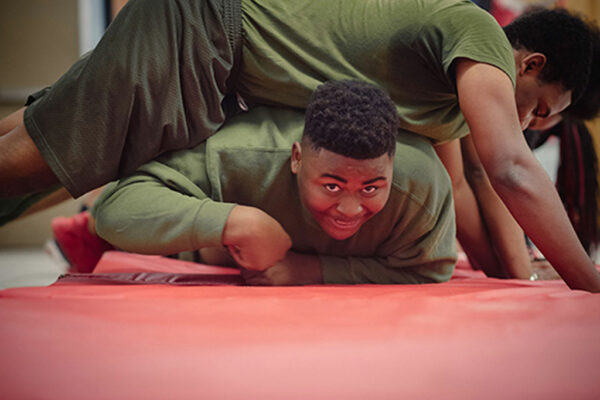 Military students doing physical work