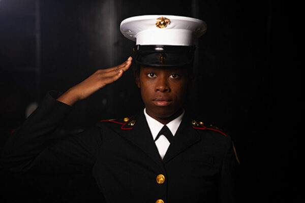 Military student saluting