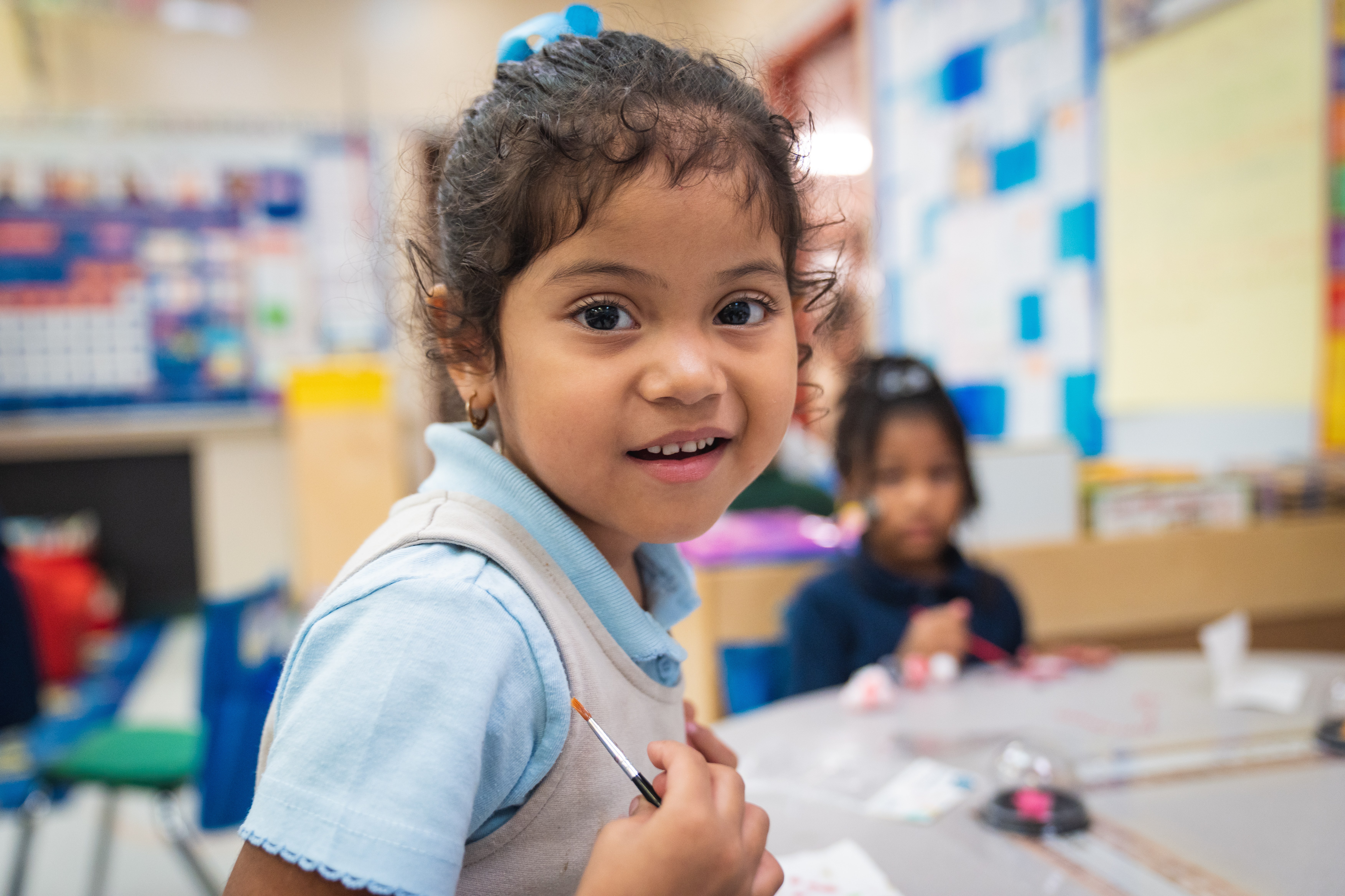 VPK student in Duval County Public Schools classroom smiling