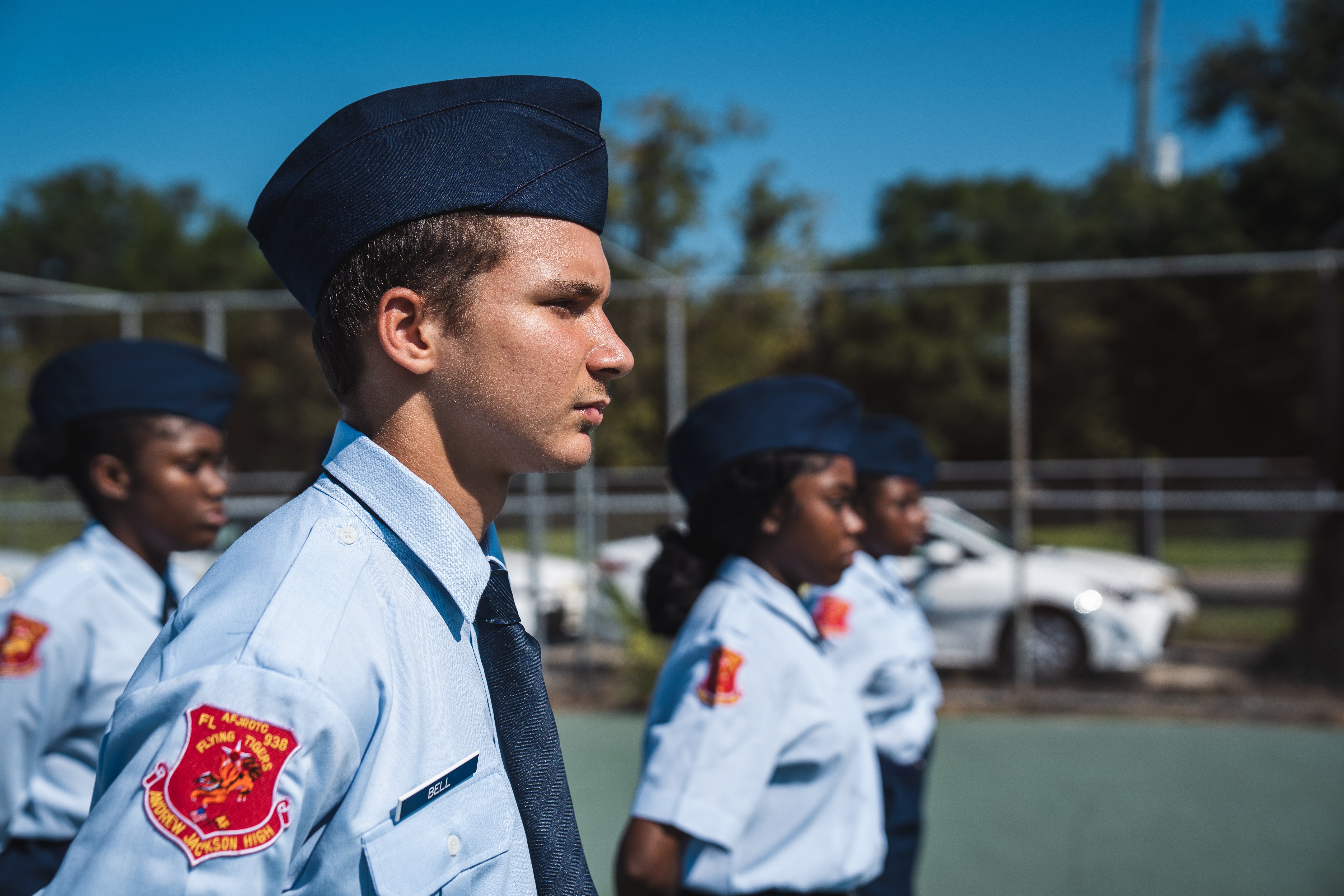 Andrew Jackson high school JROTC students in formation outside