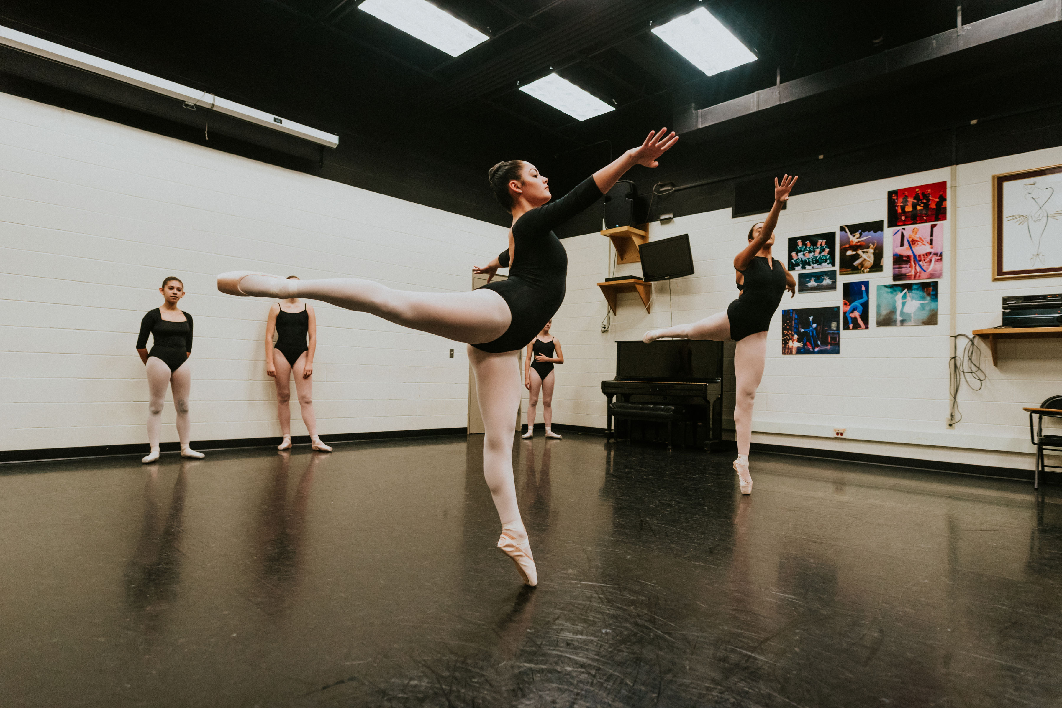 Douglas Anderson School of the Arts students practicing in a ballet studio