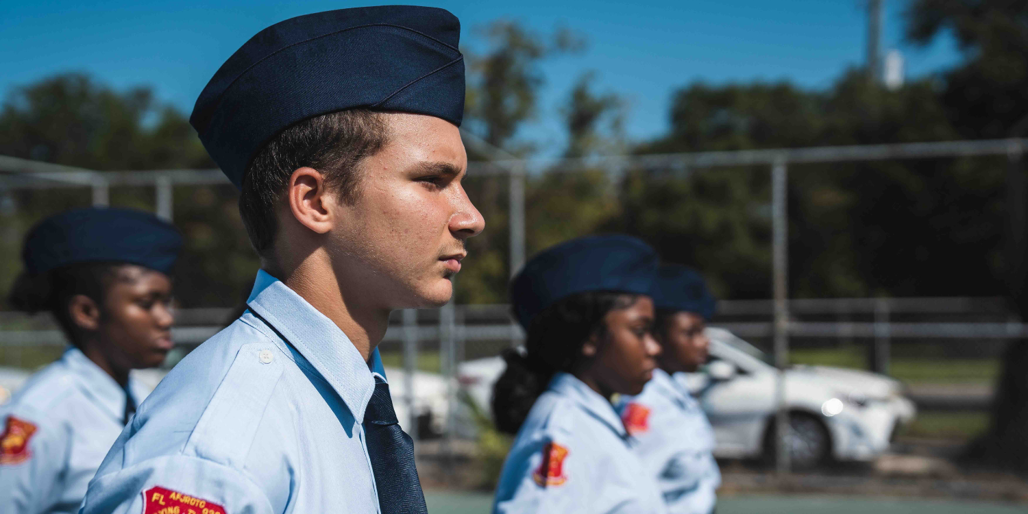 Students in JROTC uniforms.