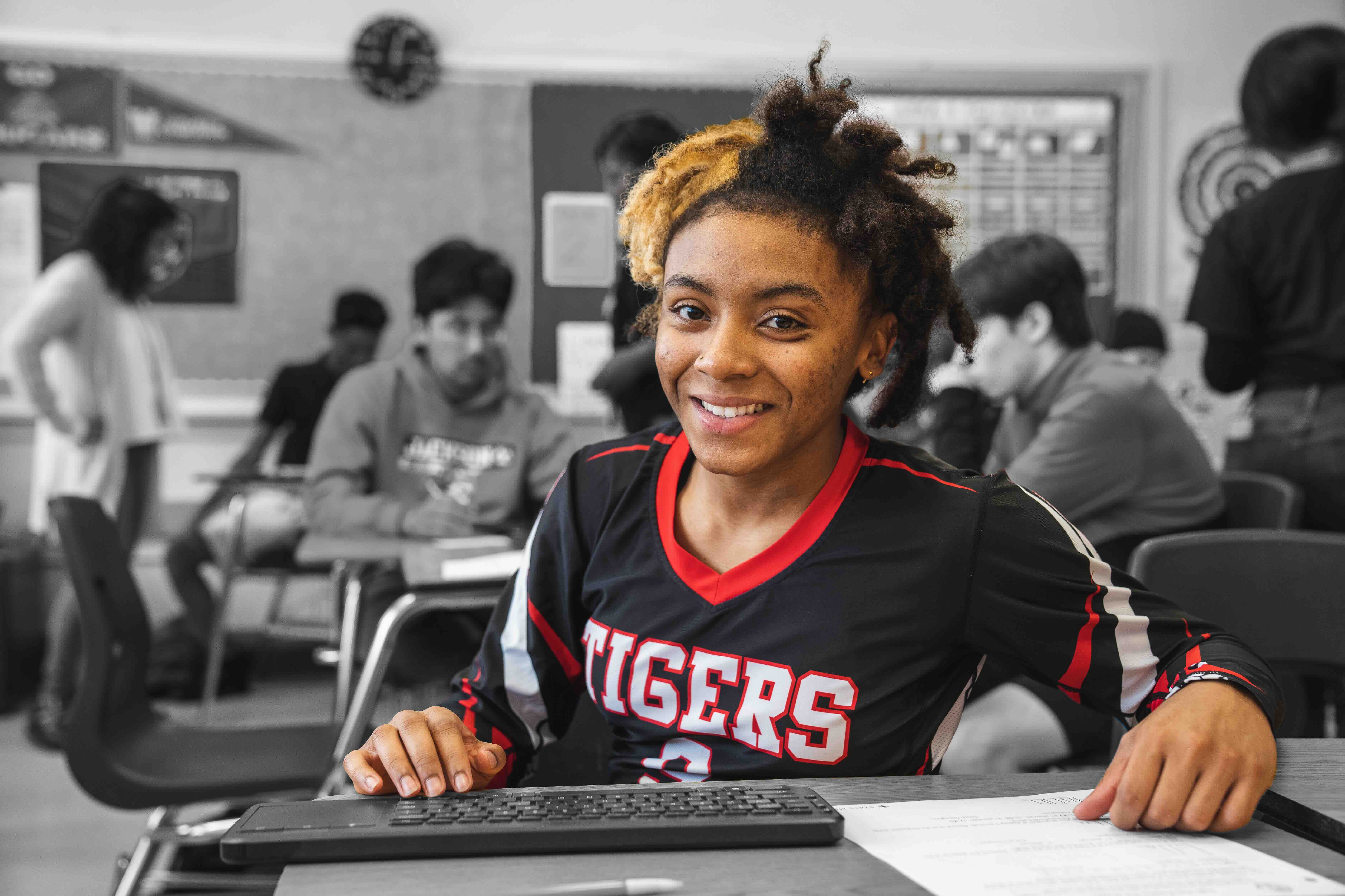 Student working on computer