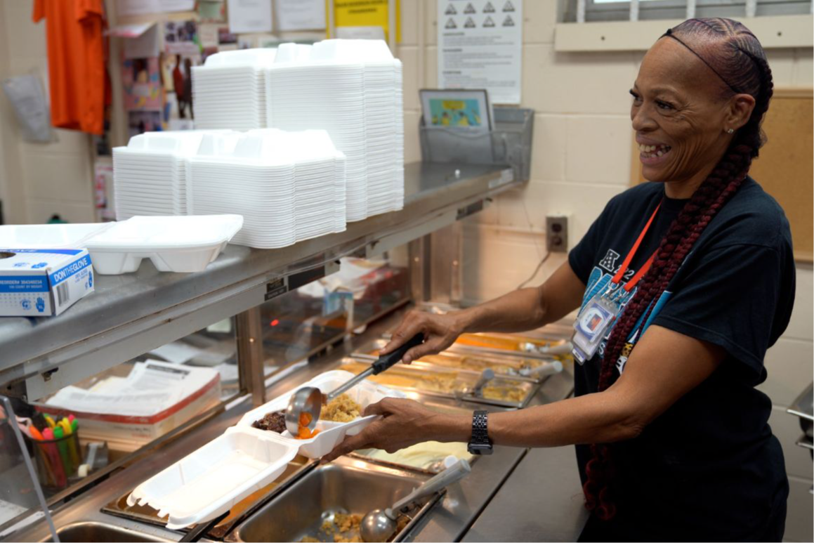 Kitchen Staff Serving Lunch Meal