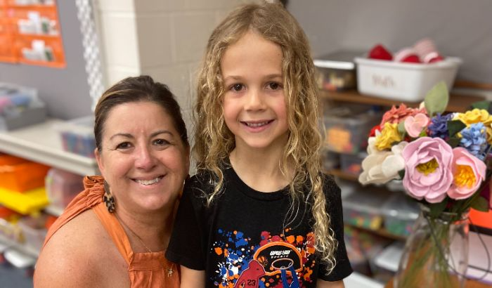 Kindergarten teacher Susana Napolitan with student