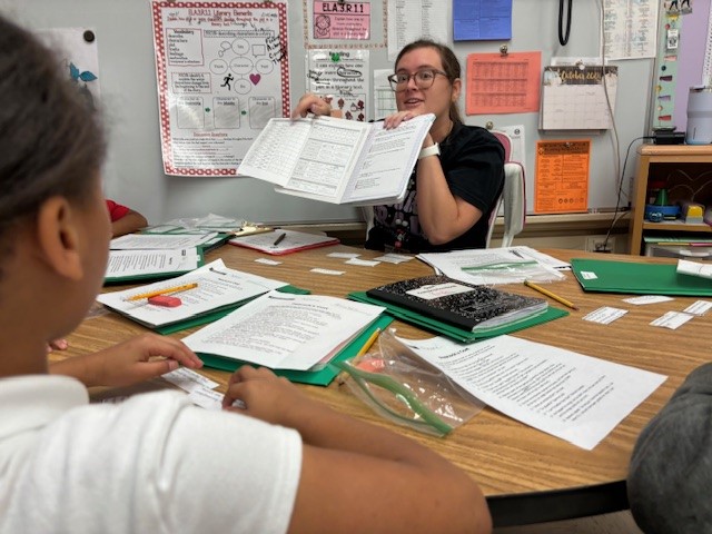 San Jose Elementary teacher Stephanie Weathington working with students