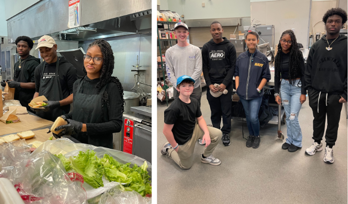 First Coast High School students prep food and serve meals at the Sulzbacher Center downtown