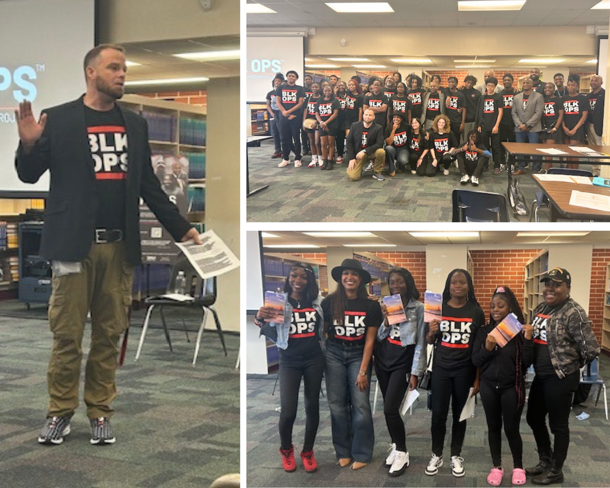 BLK OPS Presentation at Westside High School with teacher Daniel Flint, students, and guest speakers