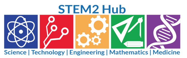 logo with gears and engineering symbols for STEM2Hub