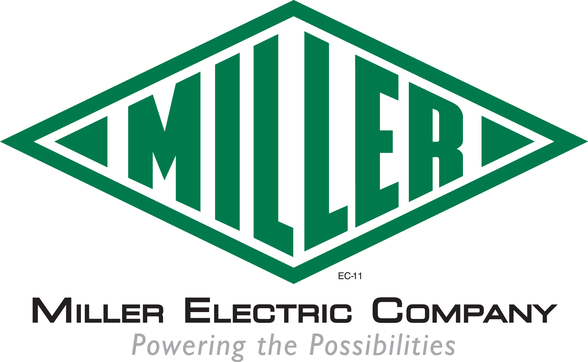 green and black diamond logo for the Miller Electric Company