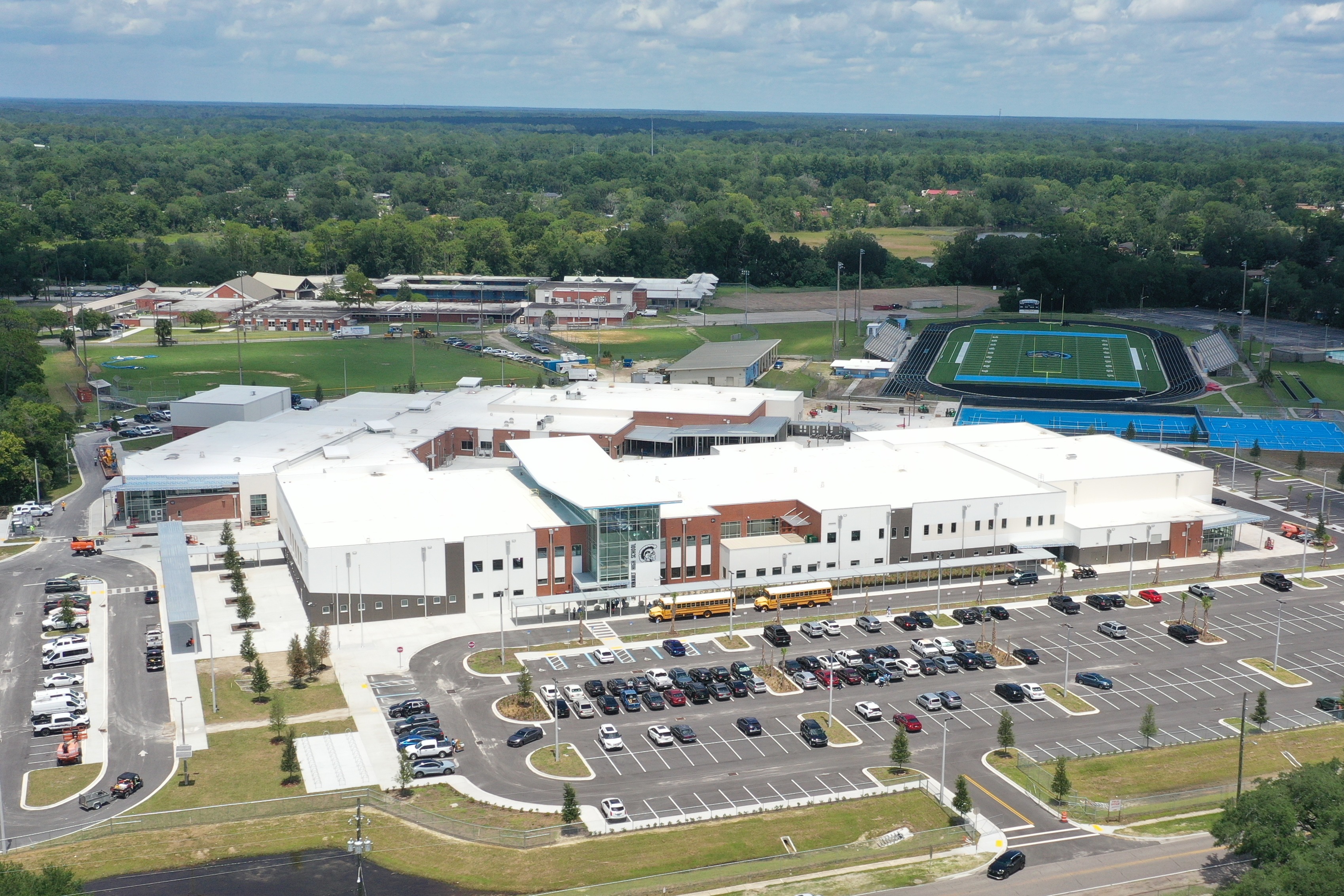 Aerial view of facility being built