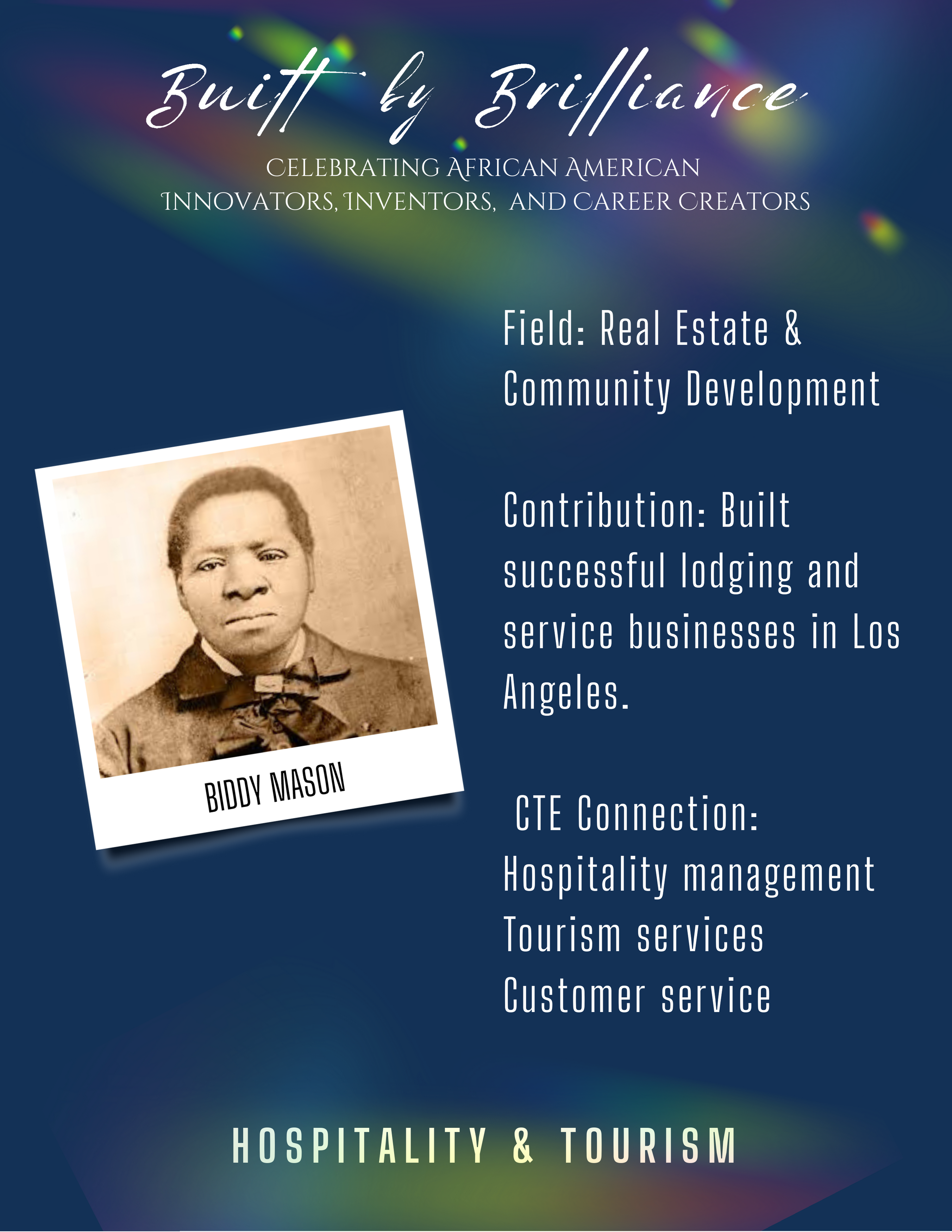 Image of African-American man with text explaining their contribution to hospitality and tourism career pathway.